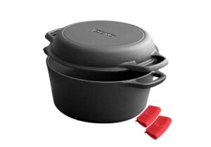 EDGING CASTING 2-in-1 Pre-Seasoned Cast Iron Dutch Oven Pot with Skillet Lid Cooking Pan