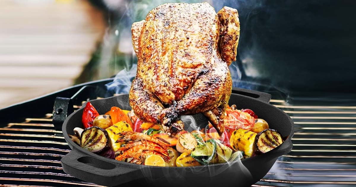 Cast Iron Roasting Pan for Turkey- Perfect for Juicy Holiday Fea