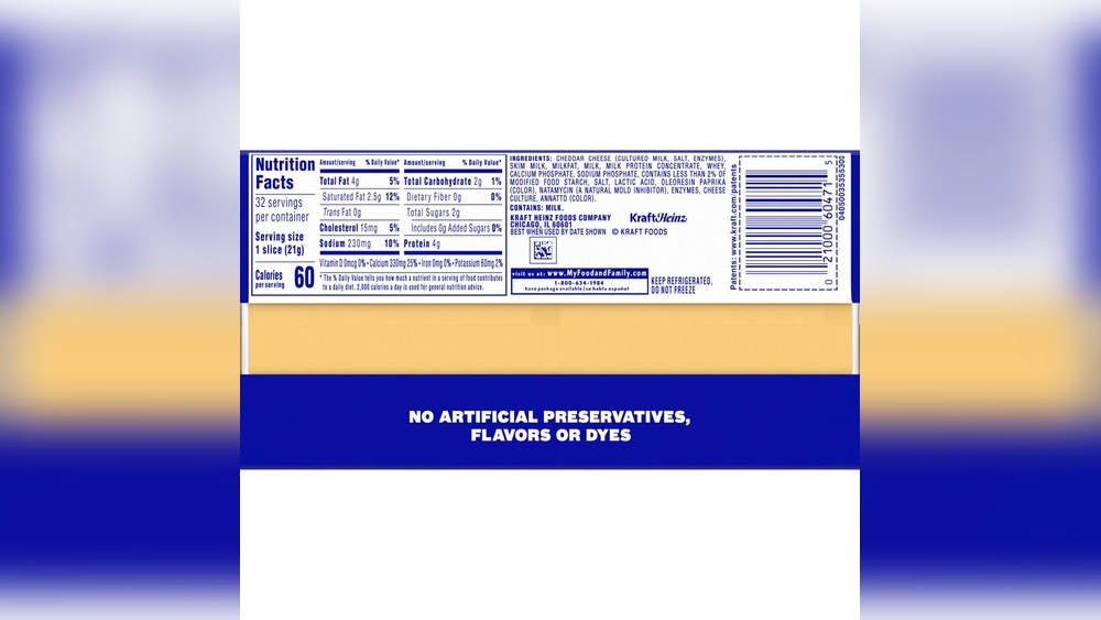 Kraft Cheese Slices Nutritional Information